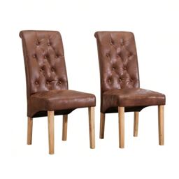 MCC Direct Set of 2 Linen Fabric Dining Chairs High Back Top Scroll Kitchen Accent Chairs