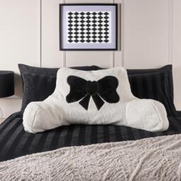 OHS Embroidered Bow Cuddle Cushion Teddy Fleece Reading Pillow White