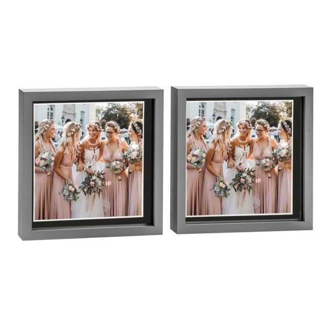 "Nicola Spring 10 x 10"" Photo Frames - Grey/Black Mount - 3D Picture Frame Box Portrait Display Case (53 x 53cm) Set of 2"