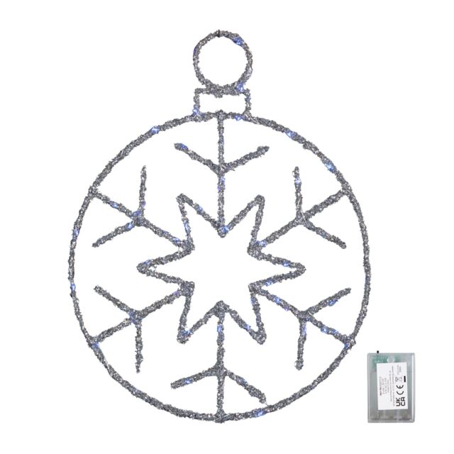 49cm Battery Powered Light up Silver Christmas Snowflake Ball with Blue Twinkling LEDs