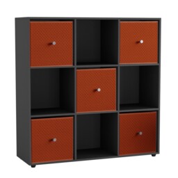 9 Cube Wooden Bookcase Shelving Unit with 5 Collapsible Fabric Drawers Multi Black & Orange 1