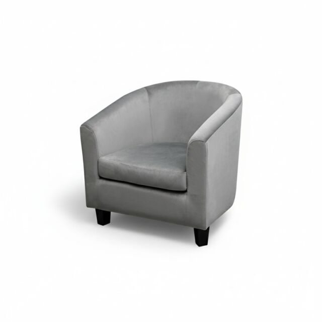 Alivio Modern Velvet Tub Accent Chair – Upholstered Barrel Armchair with Cushioned Seat for Living Room & Bedroom (Grey)