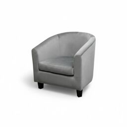 Alivio Modern Velvet Tub Accent Chair – Upholstered Barrel Armchair with Cushioned Seat for Living Room & Bedroom (Grey)