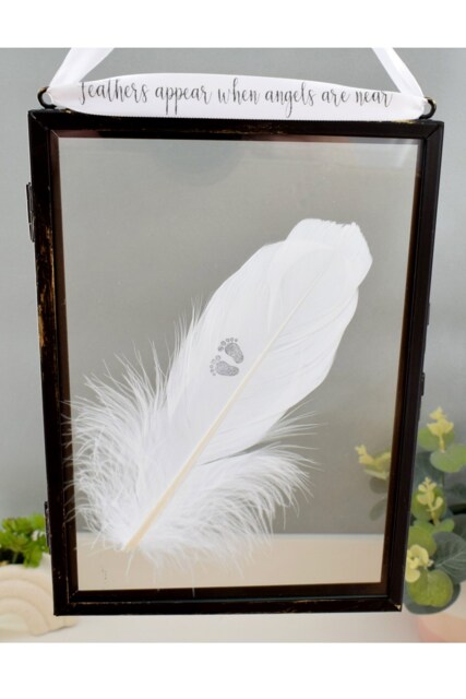 In Memory of Baby. Baby Feet Real feather Floating Picture Frame