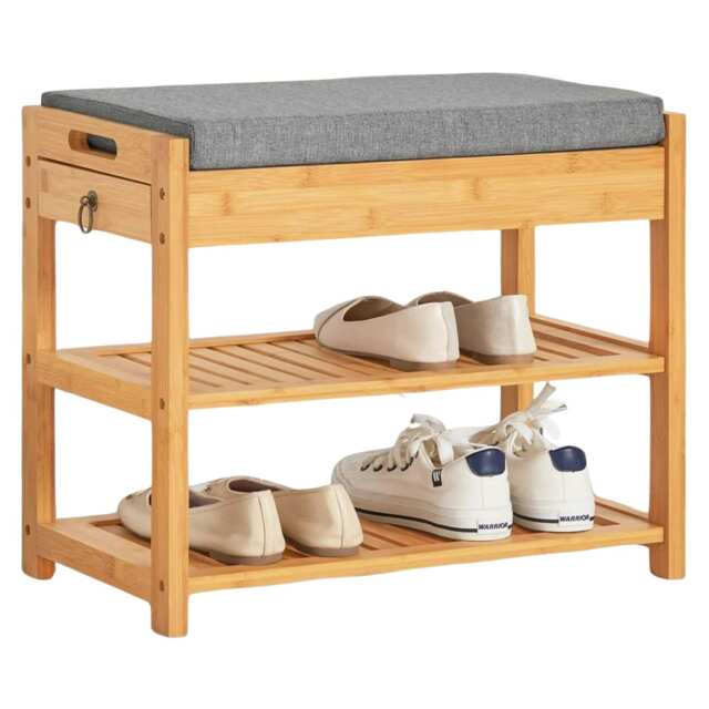 Wooden Shoe Storage Bench With Hidden Drawer & Cushioned Seat Brown One Size