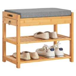 Wooden Shoe Storage Bench With Hidden Drawer & Cushioned Seat Brown One Size
