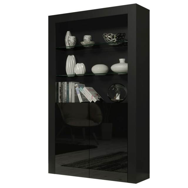 Modern Display Cabinet with Glass Shelves Black