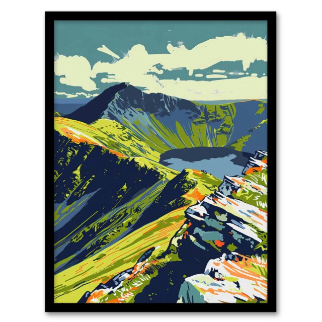 Bold Helvellyn Mountain Lake Hiking Home Decor Black Framed Wall Art Print A4