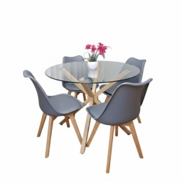 Kosy Koala Round Glass Dining Table Set With 4 Grey Plastic Chairs Dining Room Furniture