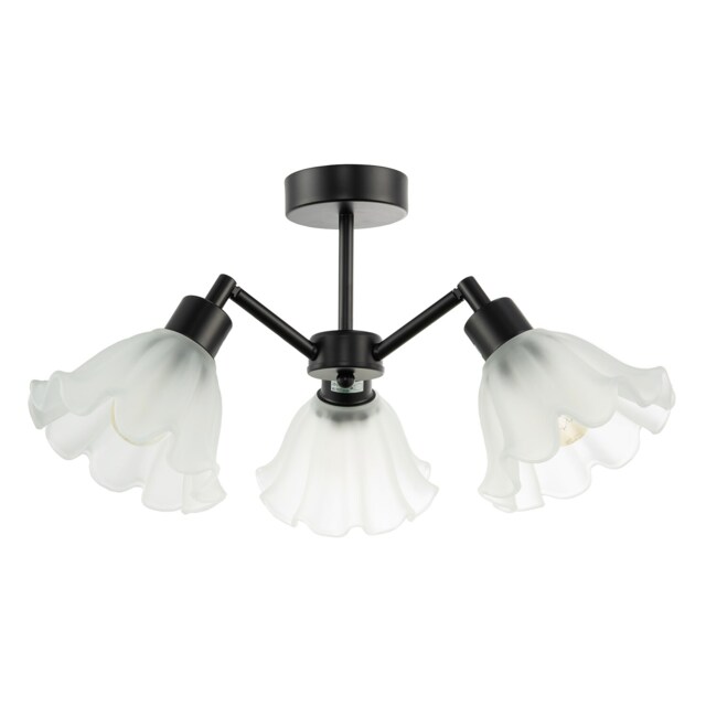 Traditional Black Ceiling Light with Frosted Scallop Glass Shades