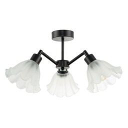 Traditional Black Ceiling Light with Frosted Scallop Glass Shades