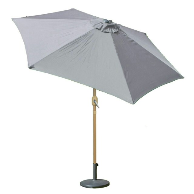 GardenKraft 2.7M Parasol Crank & Tilt 6 Ribs With Wooden Effect - Light Grey Grey