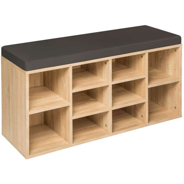 Shoe Rack - storage cabinet for 10 pairs of shoes, bench with seat cushion, 103.5 x 48 x 30 cm Brown dark grey/light oak 103,50 x 30 x 48 cm 1