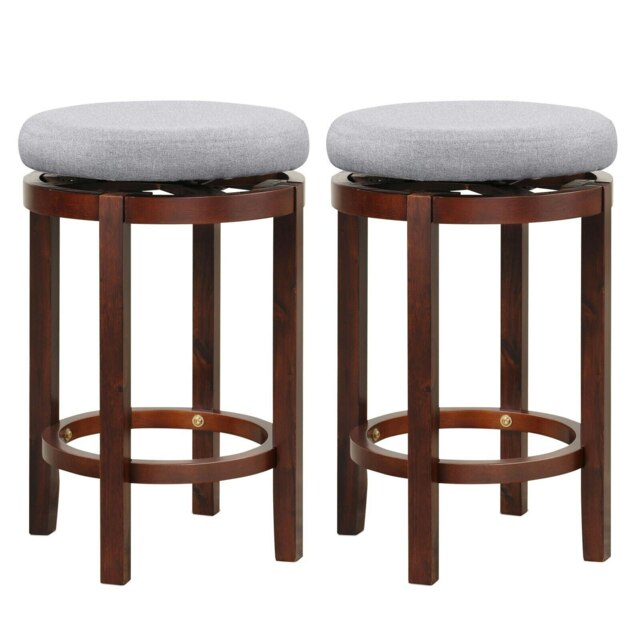 COSTWAY Set of 2 Bar Stools 360° Swivel Kitchen Padded Seat Grey
