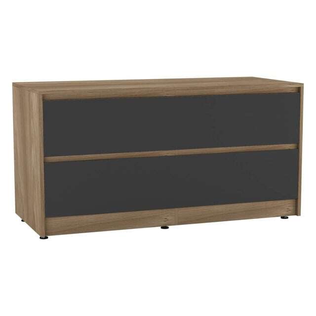 URBNLIVING 4 Drawer Wide Chest Of Drawers Bedroom Storage Unit Multi Oak Carcass + Black Drawers