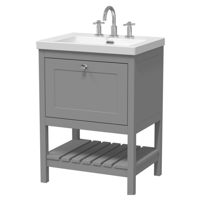 Balterley Coppenhall Contemporary 1 Drawer Floor Standing Vanity Unit with Fireclay Basin, Cool Grey, 600mm