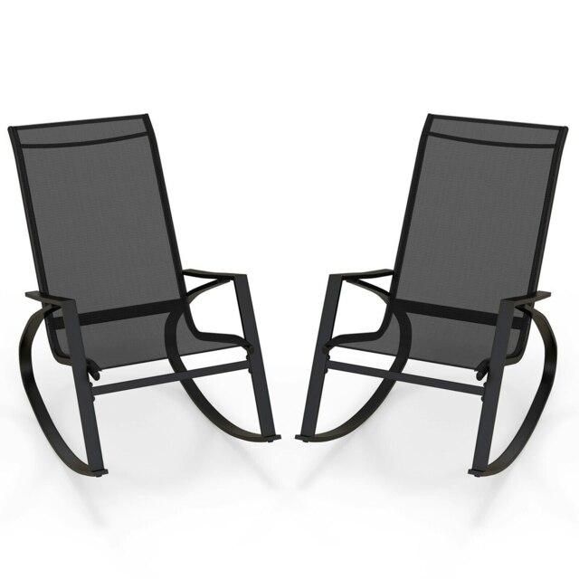 COSTWAY 2 Pieces Patio Rocking Chairs Outdoor Rockers Black Black