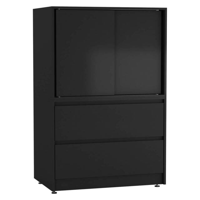 2 Drawer Storage Cabinet w/ 2 Sliding Doors - H120xW80xD51.5cm Black 12 x 87.5 x 57.5 1