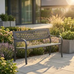 Garden Vida 3 Seater Steel Garden Bench Outdoor Patio Seating, Lattice