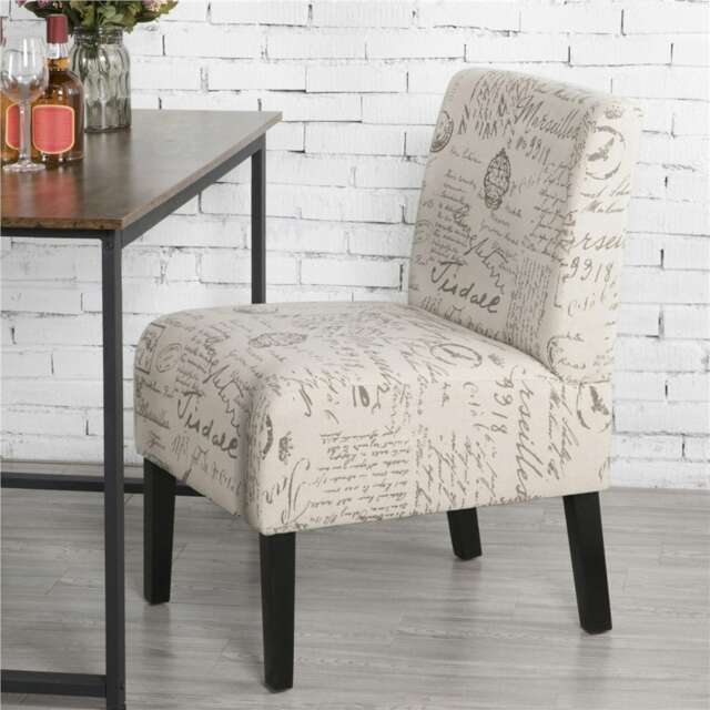 Yaheetech Fabric Side Accent Chair with Rubberwood Legs White Letter Print