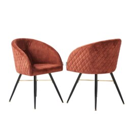 Set of 2 Vittorio Velvet Dining Chairs with Black Metal Legs, Quilted Design Modern Accent Chair Red