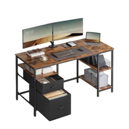 Industrial 140CM Computer Desk With Storage Shelves And Drawer Oak