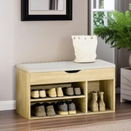 Industrial Shoe Storage Bench With Cushion Seat Oak Brown