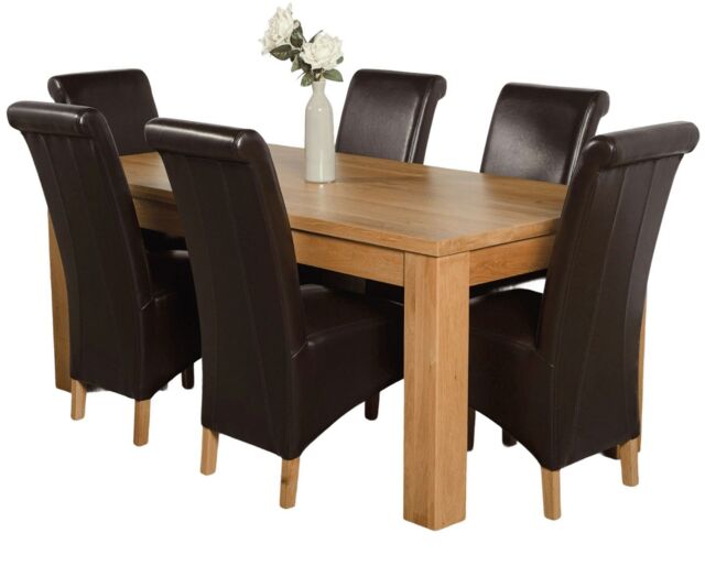 Dakota 182 x 92cm Oak Large Dining Table and 6 Montana Leather Chairs Brown Brown