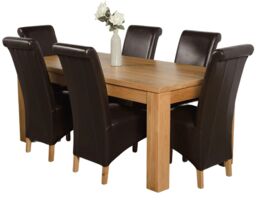 Dakota 182 x 92cm Oak Large Dining Table and 6 Montana Leather Chairs Brown Brown