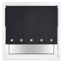 FURNISHED Blackout Roller Blind with Square Eyelets and Metal Fittings Easy Fit Window Shade Black Black (W) 105cm x (L) 210cm