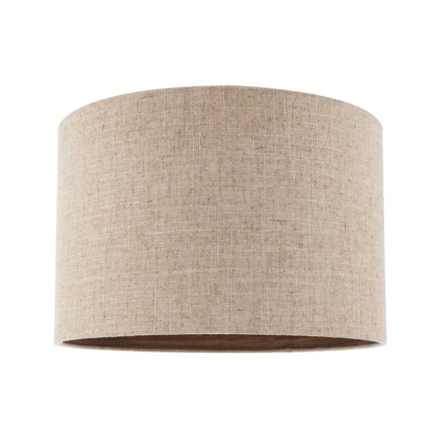 "Vintage Natural Linen Lamp Shade in Oatmeal with Wood Effect Inner Cream 12"""