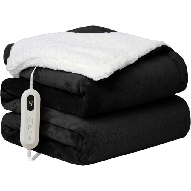 Neo Black Electric Heated Throw Over Blanket - Reversible