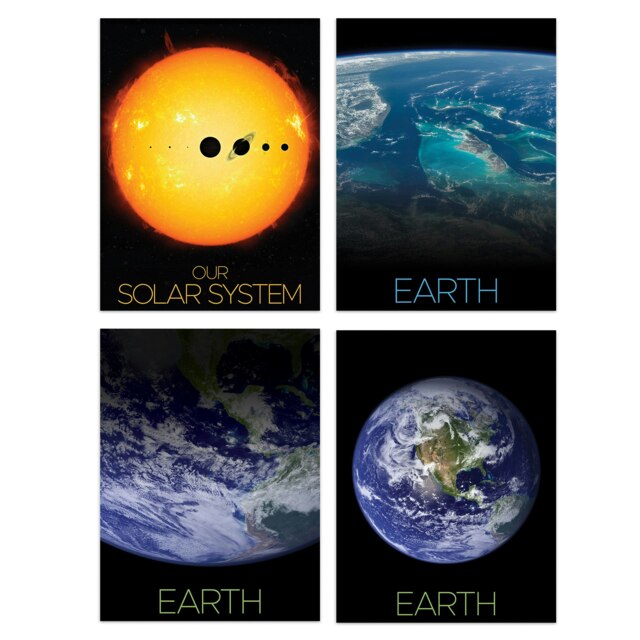 Set of 4 NASA Solar System Sun Earth Images Space ISS Blue Marble Wall Art Print A4