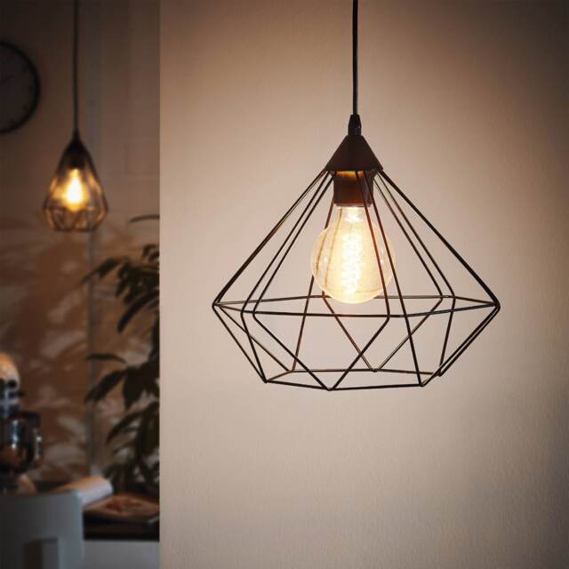 EGLO Tarbes Black Steel Geometric Single Pendant, 32.5cm