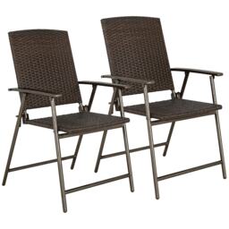 Outsunny 2pcs Rattan Chair Foldable Garden Furniture w/ Armrest Brown