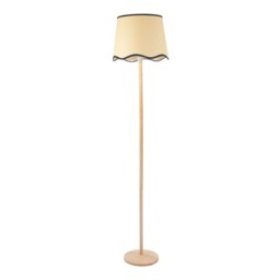 ValueLights Triston Light Wood Floor Lamp Scallop White Trim Shade & Bulb Brown White