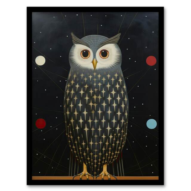 Night Watch Man Owl Portrait Home Decor Black Framed Wall Art Print A4