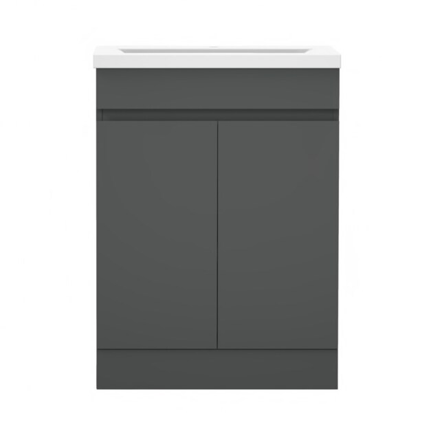 AICA 600x390x800mm Bathroom Gloss Grey Vanity Unit with Soft-closing Door Design Storage Space White Ceramic Basin