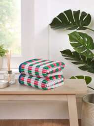 Santa Cruz Striped Cotton Towels Soft and Absorbent (Set Of 2) Multi Face cloth 2