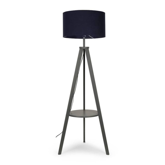ValueLights Morrigan Navy Shade Grey Wood Tripod Floor Lamp and Bulb