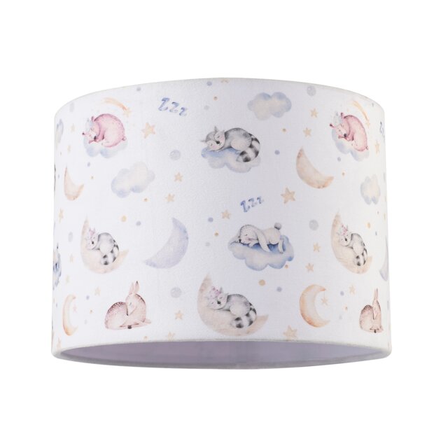 Fun and Cosy Baby Velvet Lamp Shade with Stars Clouds and Animals White White 1