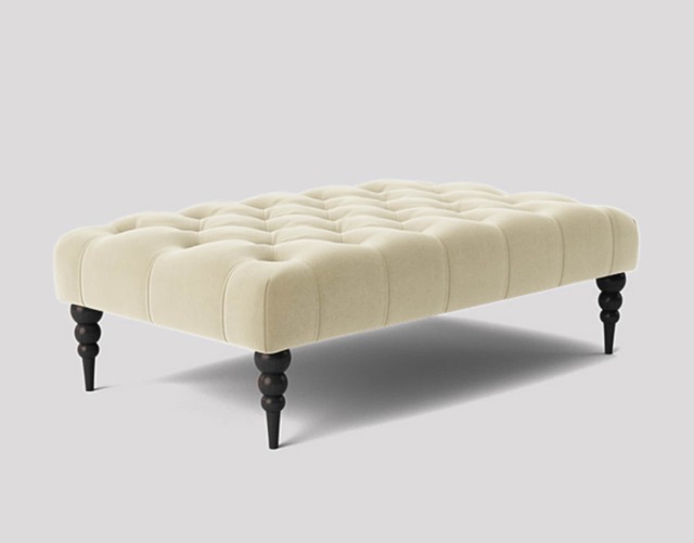 Alyana 150cm Rectangle Ottoman Bench with Wooden Legs- Cream Plush Velvet Chesterfield Upholstered Footstool