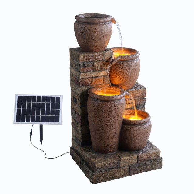 Teamson Home 4-Tier Cascading Bowl Solar Powered Water Fountain for Outdoor Living Spaces, Terracotta