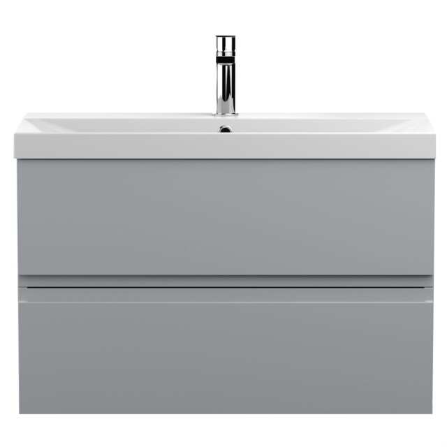 Balterley Mavesyn Contemporary 2 Drawer Wall Hung Vanity Unit with Thin Edge Basin, Satin Grey, 800mm