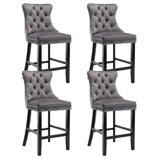 Romsey Set of 4 Modern Velvet Bar Stools with Wooden Legs