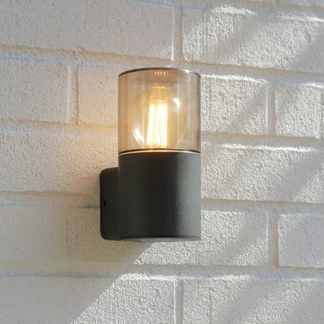 CGC CORTEZ Anthracite Dark Grey Outdoor Wall Light with Smoked Diffuser IP44 E27 Grey Anthracite Dark Grey Height: 17.2 cm Width: 8.5 cm Depth: 11.8 cm