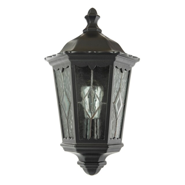 Traditional Black Half Lantern Outdoor Wall Lamp with Cathedral Textured Glass Black Black 1