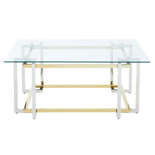 Interiors by Premier Glass Top Coffee Table, Gold and Silver Luxury Coffee Table, Modern Style Metal Coffee Table with Glass Top Gold