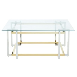 Interiors By Premier Glass Top Coffee Table, Gold And Silver Luxury Coffee Table, Modern Style Metal Coffee Table With Glass Top Gold