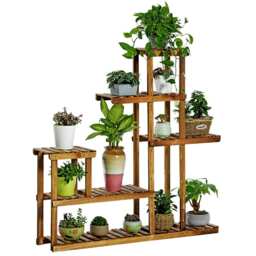 Living and Home Multi-Tiered Wooden Plant Stand in Rustic Style